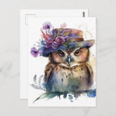 Schattige Waterverf uil in een Pet Briefkaart (Voorkant / Achterkant)