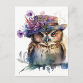 Schattige Waterverf uil in een Pet Briefkaart (Voorkant)