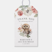 Schattige Waterverf Uil Verjaardagsfeest Cadeaulabel (Voorkant)