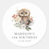 Schattige Waterverf Uil Verjaardagsfeest Ronde Sticker (Voorkant)