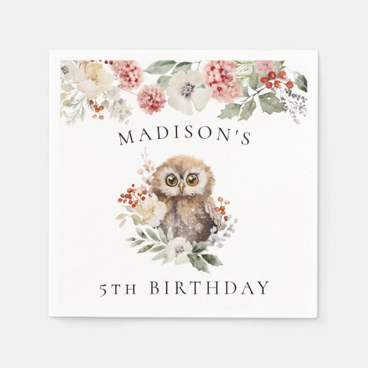 Schattige Waterverf Uil Verjaardagsfeest Servet (Voorkant)