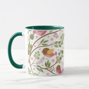 Schattige Waterverf Vogels en Roze Bloemen Mok