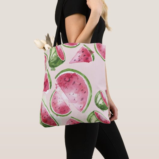 Schattige Waterverf Watermeloen Tote Bag (Dichtbij)