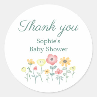 Schattige waterverf wilde bloemen baby shower beda ronde sticker