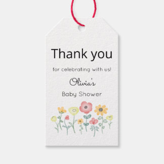 Schattige Waterverf Wilde Bloemen Dank Je Wel Baby Cadeaulabel