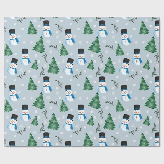 Schattige Waterverf wintersneeuwpatroon Cadeaupapier (Vlak)