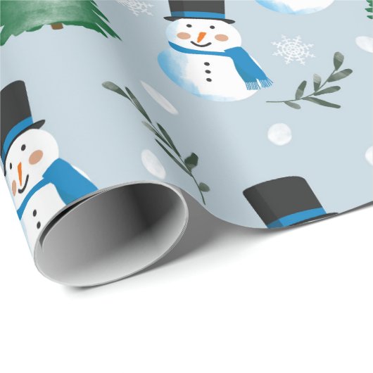 Schattige Waterverf wintersneeuwpatroon Cadeaupapier (Rol Hoek)