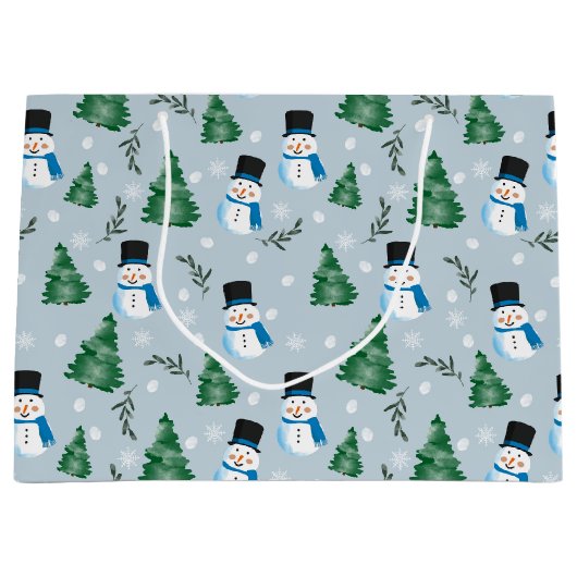 Schattige Waterverf wintersneeuwpatroon Groot Cadeauzakje (Voorkant)