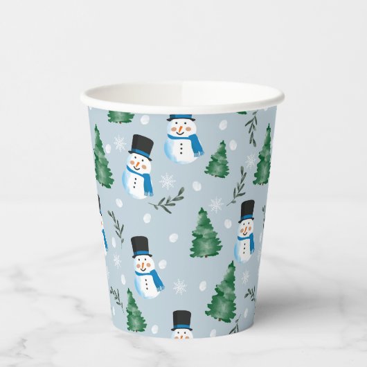 Schattige Waterverf wintersneeuwpatroon Papieren Bekers (Links)