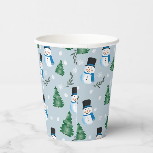 Schattige Waterverf wintersneeuwpatroon Papieren Bekers (Rechts)