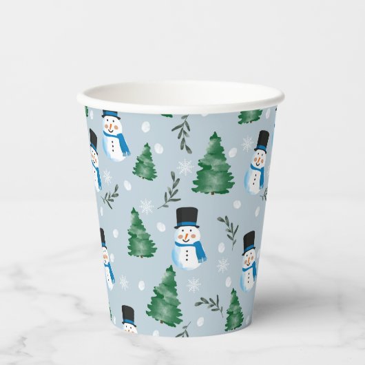 Schattige Waterverf wintersneeuwpatroon Papieren Bekers (Voorkant)