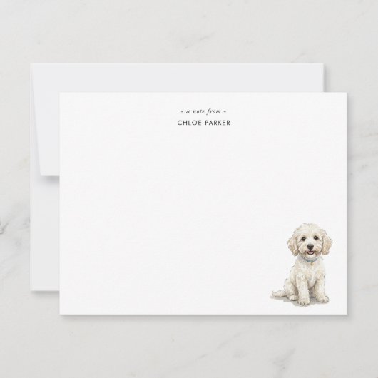 Schattige waterverf Witte Cockapoo Hond Plat Bedankkaart (Voorkant)