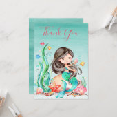 Schattige waterverf zeemeermin onder de zee verjaa kaart (Voorkant / Achterkant in situ)