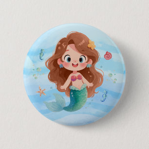 Schattige waterverf zeemeermin onderzee kunst Chib Ronde Button 5,7 Cm