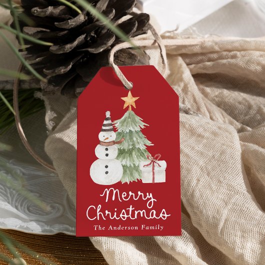 Schattige waterverfaquarellen Rode vrolijk kerstfe Cadeaulabel