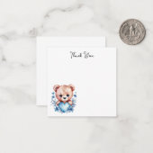 Schattige waterverfbeer, Blauwe Hart Bedankt Notitiekaartje (Voorkant / Achterkant in situ)