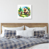 Schattige waterverfbeer en welp canvas afdruk (Insitu (Slaapkamer))