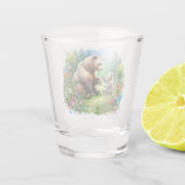 Schattige waterverfbeer en welp  shot glas (Achterkant)