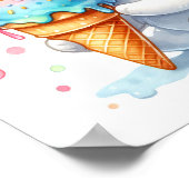 Schattige waterverfkat die ijs eet Whimsisch Poster (Hoek)