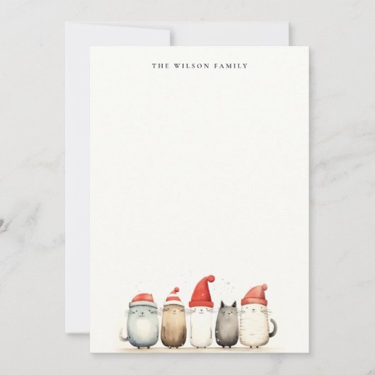 Schattige waterverfkatten Harig en helder Kerstmis Notitiekaartje (Voorkant)