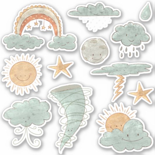 Schattige weer Boho Sun Clouds Scrapbook Sticker (Voorkant)