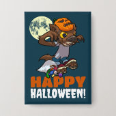 Schattige weerwolf Fijne Halloween! Snoep of een L Button (Voorkant)