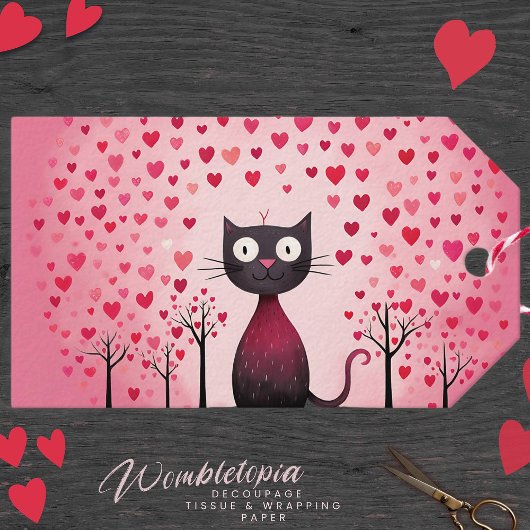 Schattige Wees mijn Valentijn Cat in Pink Heart Fo Cadeaulabel