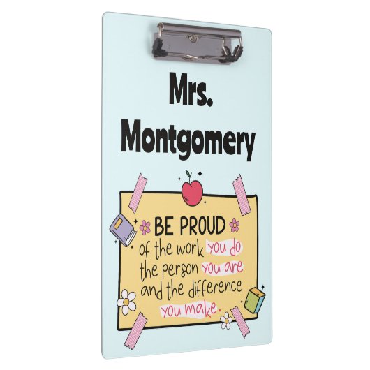 Schattige wees trots op gepersonaliseerde lerarenk klembord (Rechts)