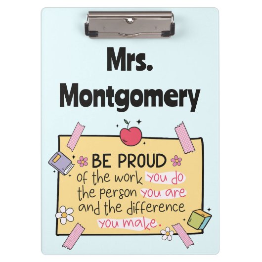 Schattige wees trots op gepersonaliseerde lerarenk klembord (Voorkant)