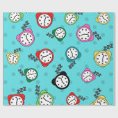 Schattige wekker blauw patroonpatroon cadeaupapier (Vlak)