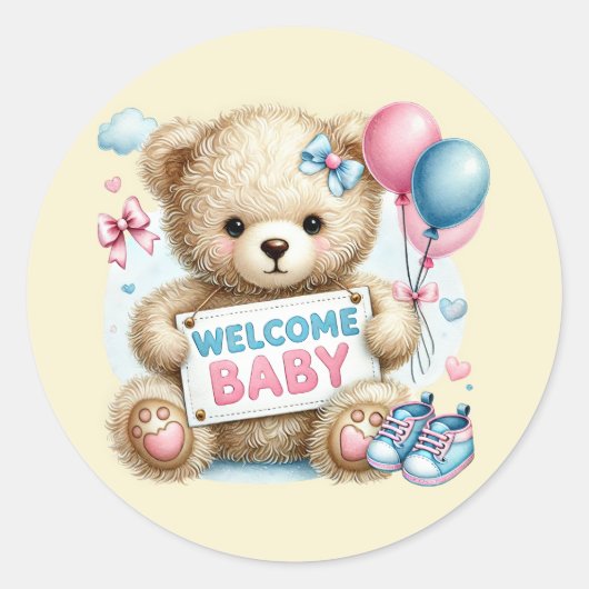 Schattige welkom baby beer ronde sticker (Voorkant)