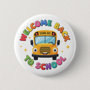 Schattige Welkom Terug naar de Schoolbus Ronde Button 5,7 Cm