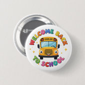 Schattige Welkom Terug naar de Schoolbus Ronde Button 5,7 Cm (Voorkant /achterkant)