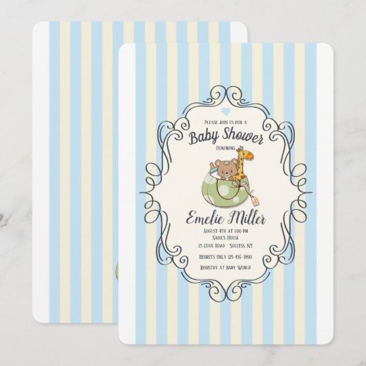 Schattige Welkome Blauwe Uitnodiging (Voorkant / Achterkant)