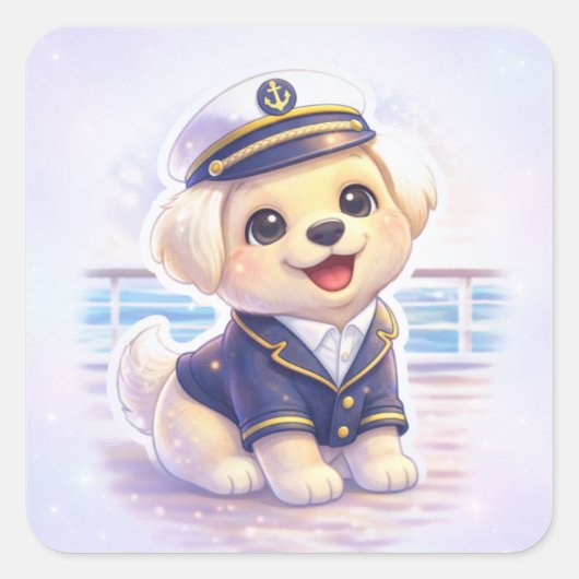 Schattige Welp Kapitein Vierkante Sticker (Voorkant)