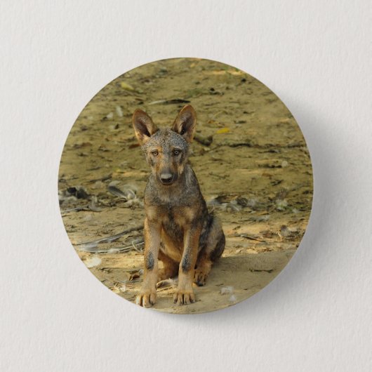 Schattige welp van een wolf ronde button 5,7 cm (Voorkant)
