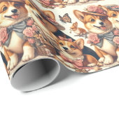 Schattige  Welsh Corgi Cardigan Cadeaupapier (Rol Hoek)