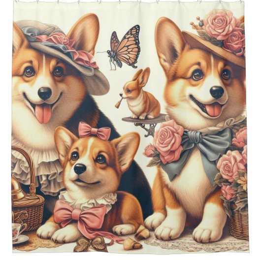 Schattige  Welsh Corgi Cardigan Douchegordijn (Voorkant)