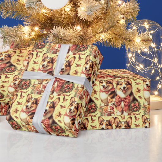 Schattige Welsh Corgi Cardigan Illustratie Cadeaupapier (Feestdagen)