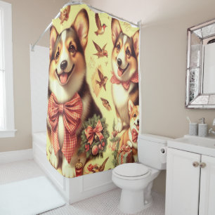 Schattige Welsh Corgi Cardigan Illustratie Douchegordijn