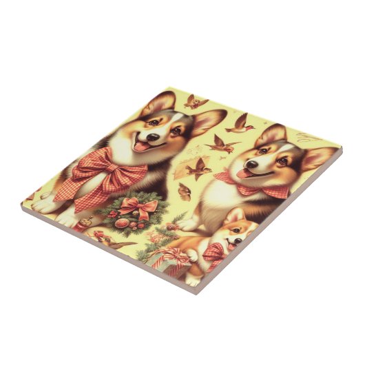 Schattige Welsh Corgi Cardigan Illustratie Tegeltje (Zijkant)