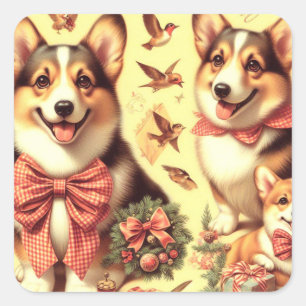 Schattige Welsh Corgi Cardigan Illustratie Vierkante Sticker