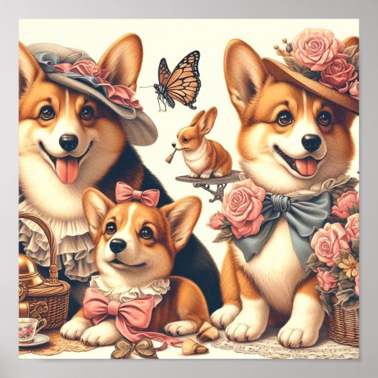 Schattige Welsh Corgi Cardigan Poster (Voorkant)