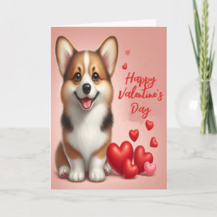 Schattige Welsh Corgi Hond Gelukkige Valentijnsdag Feestdagen Kaart