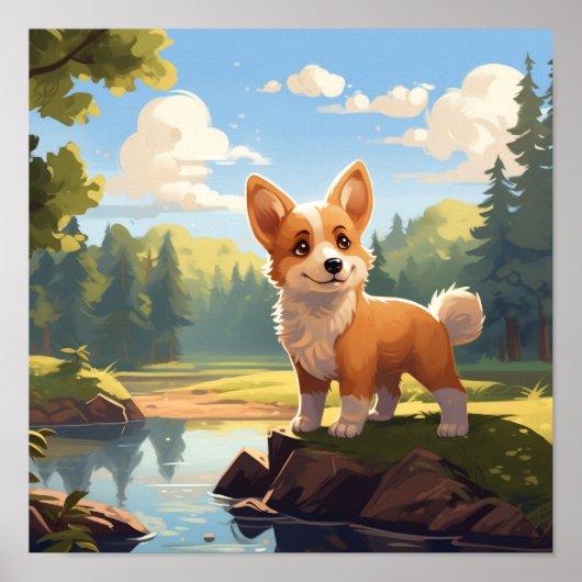 Schattige Welsh Corgi Puppy Hond Poster (Voorkant)