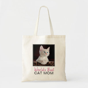 Schattige Wereld 's Beste Kat Moeder Roze Grijs Vi Tote Bag
