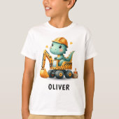 Schattige Werkdinosaurus op een Graafmachine T-shirt (Voorkant)