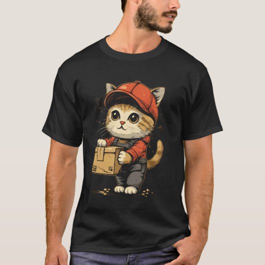 Schattige werkende kat bezorger t-shirt (Voorkant)