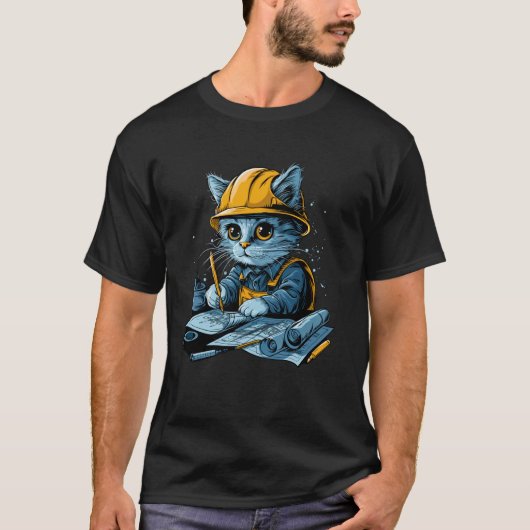 Schattige werkende kat civiel ingenieur technicus t-shirt (Voorkant)