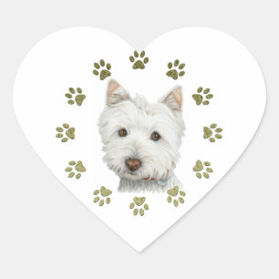 Schattige West Highland White Terrier Dog and Paws Hart Sticker